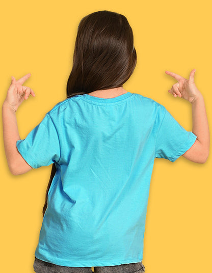 Nusyl Girls Sky Blue Hellow Text Printed  Short sleeve Cotton Blend Oversized T-shirts