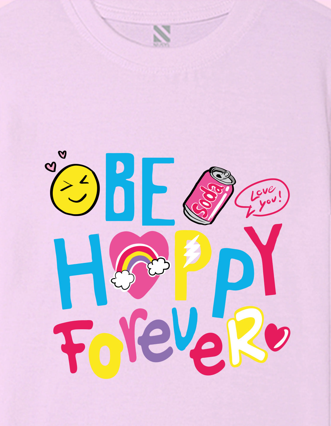 Nusyl Girls Lilac Be happy Forever Text Printed  Short sleeve Cotton Blend Oversized T-shirts