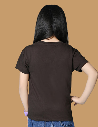 Nusyl Girls Brown Be happy Forever Text Printed  Short sleeve Cotton Blend Oversized T-shirts