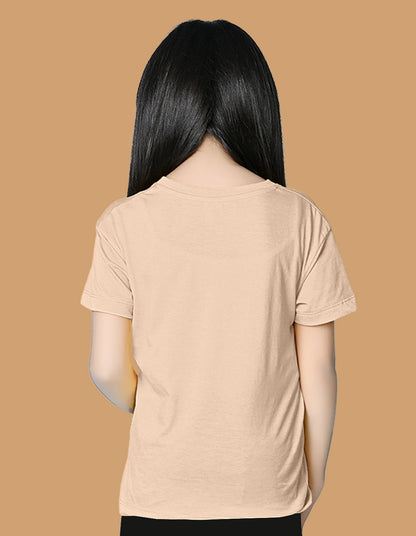 Nusyl Girls Beige Be happy Forever Text Printed  Short sleeve Cotton Blend Oversized T-shirts