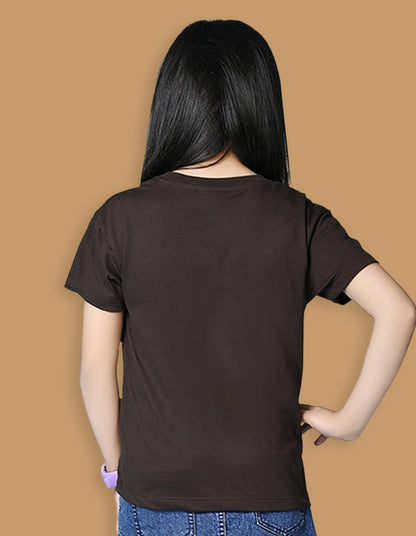 Nusyl Girls Brown Flower & Text  Printed  Short sleeve Cotton Blend Oversized T-shirts