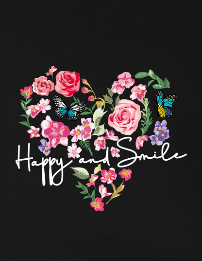 Nusyl Girls Black Flower & Text  Printed  Short sleeve Cotton Blend Oversized T-shirts