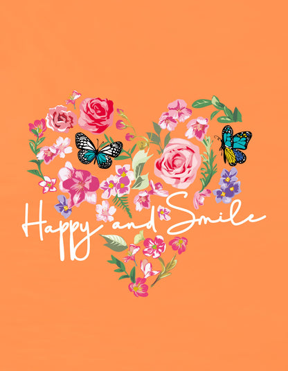 Nusyl Girls Orange Flower & Text  Printed  Short sleeve Cotton Blend Oversized T-shirts