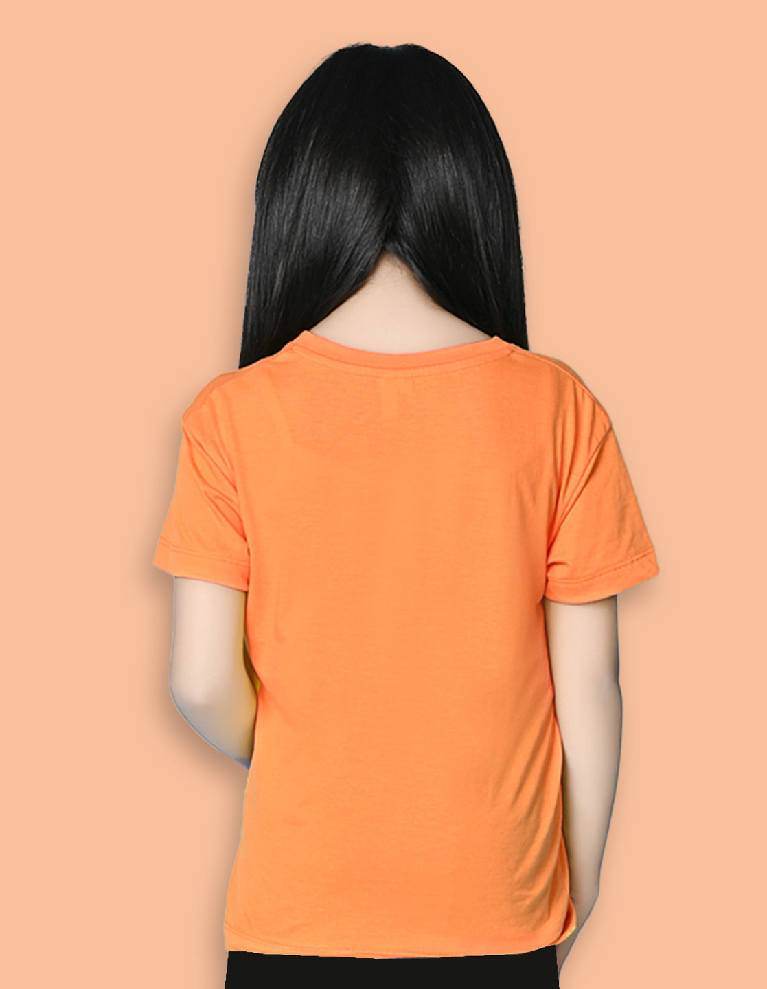 Nusyl Girls Orange Flower & Text  Printed  Short sleeve Cotton Blend Oversized T-shirts