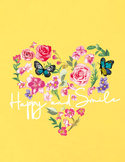 Nusyl Girls Yellow Flower & Text  Printed  Short sleeve Cotton Blend Oversized T-shirts