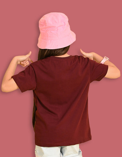 Nusyl Girls Wine Tropical Magic Text Printed  Short sleeve Cotton Blend Oversized T-shirts