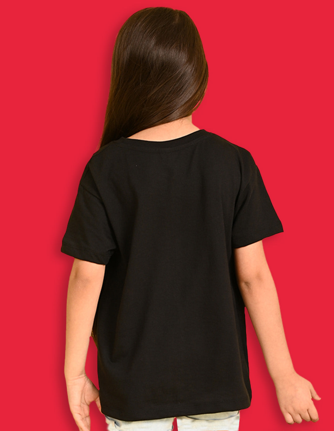 Nusyl Girls Black Tropical Magic Text Printed  Short sleeve Cotton Blend Oversized T-shirts