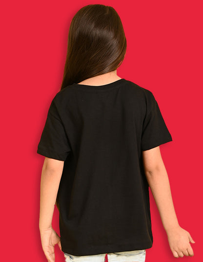 Nusyl Girls Black Tropical Magic Text Printed  Short sleeve Cotton Blend Oversized T-shirts