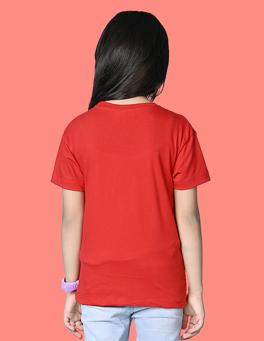 Nusyl Girls Red Tropical Magic Text Printed  Short sleeve Cotton Blend Oversized T-shirts