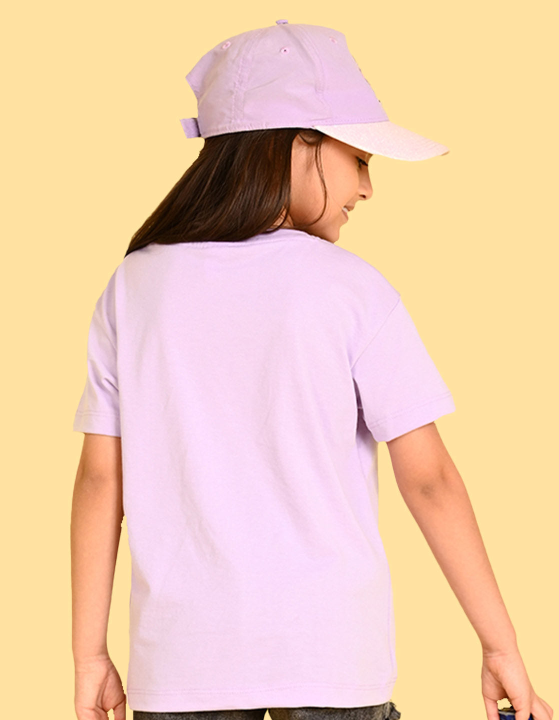 Nusyl Girls Lilac Teddy Bear & Text  Printed  Short sleeve Cotton Blend Oversized T-shirts