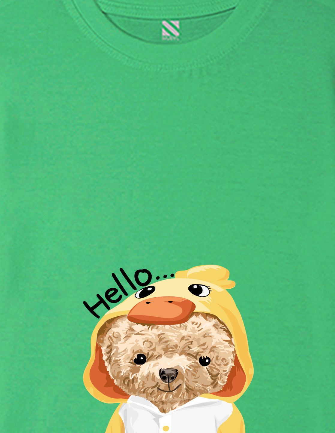 Nusyl Girls Green Teddy Bear & Text  Printed  Short sleeve Cotton Blend Oversized T-shirts