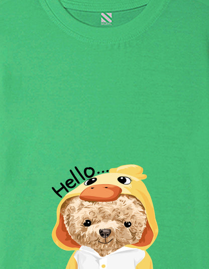 Nusyl Girls Green Teddy Bear & Text  Printed  Short sleeve Cotton Blend Oversized T-shirts