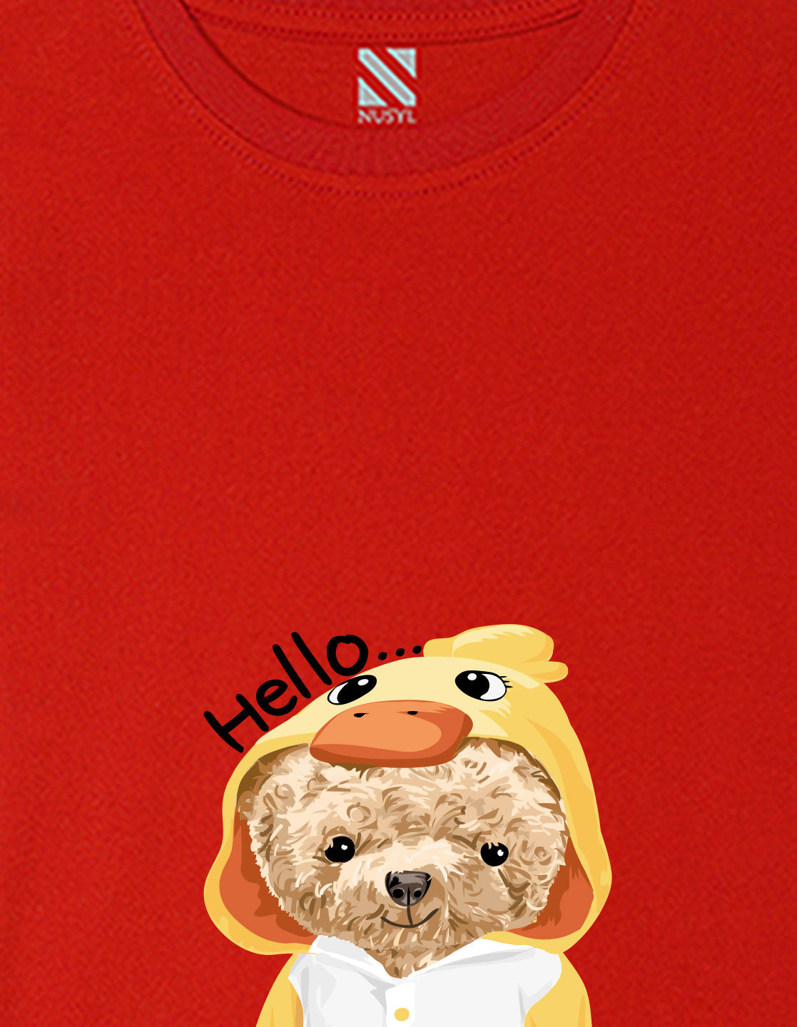 Nusyl Girls Red Teddy Bear & Text  Printed  Short sleeve Cotton Blend Oversized T-shirts