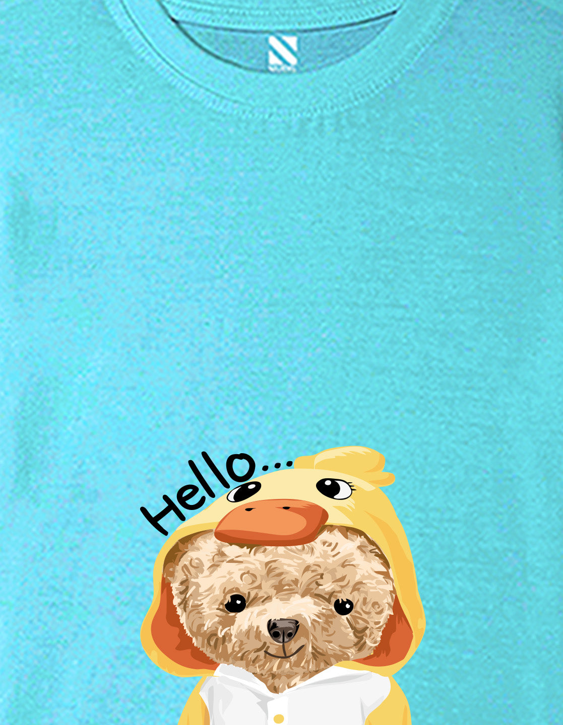Nusyl Girls Sky Blue Teddy Bear & Text  Printed  Short sleeve Cotton Blend Oversized T-shirts