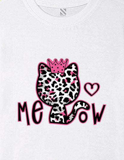 Nusyl Girls White Cat & Text Printed  Short sleeve Cotton Blend Oversized T-shirts