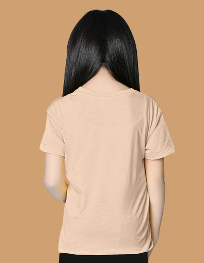 Nusyl Girls Beige Cat & Text Printed  Short sleeve Cotton Blend Oversized T-shirts