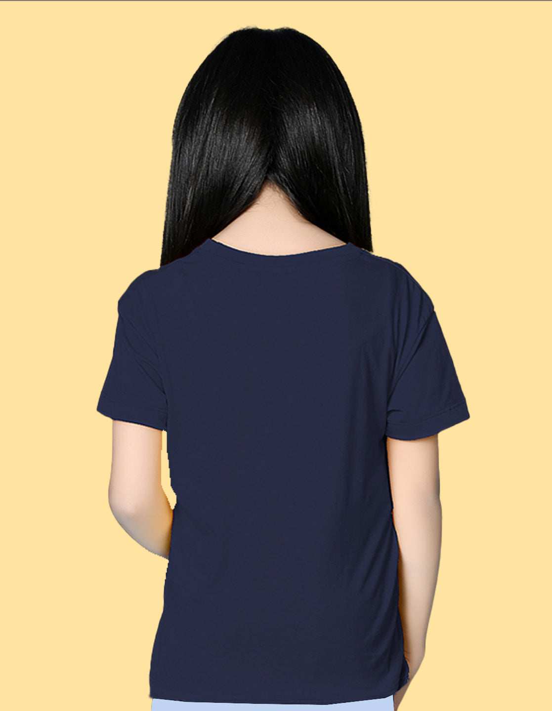 Nusyl Girls Navy Blue Cat & Text Printed  Short sleeve Cotton Blend Oversized T-shirts