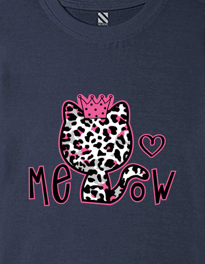 Nusyl Girls Navy Blue Cat & Text Printed  Short sleeve Cotton Blend Oversized T-shirts