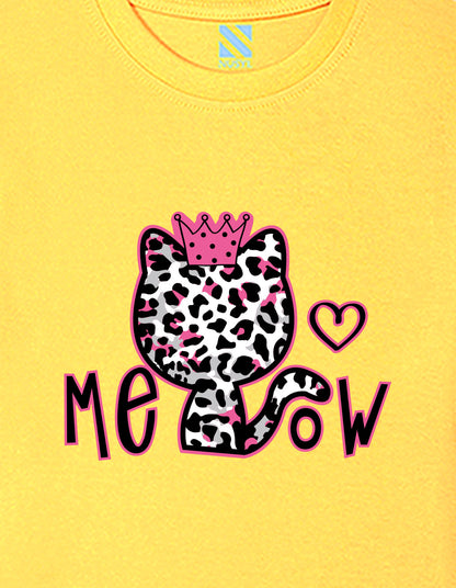 Nusyl Girls Yellow Cat & Text Printed  Short sleeve Cotton Blend Oversized T-shirts