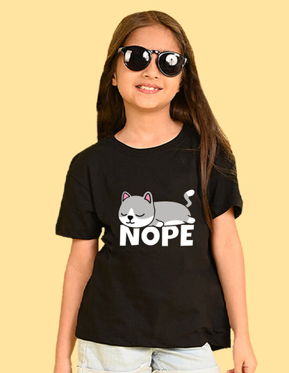 Nusyl Girls Black Nope text Printed  Short sleeve Cotton Blend Oversized T-shirts