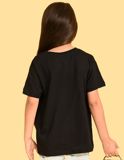 Nusyl Girls Black Nope text Printed  Short sleeve Cotton Blend Oversized T-shirts