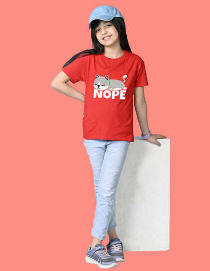 Nusyl Girls Red Nope text Printed  Short sleeve Cotton Blend Oversized T-shirts