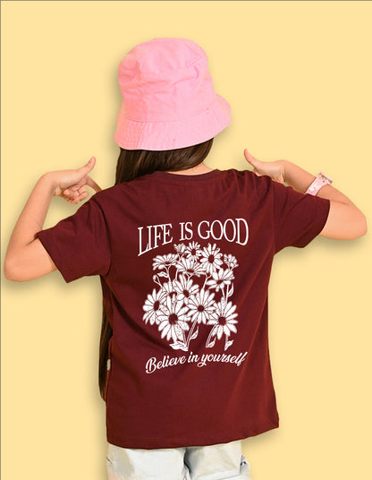 Nusyl Girls Wine Blessed Text Printed  Short sleeve Cotton Blend Oversized T-shirts