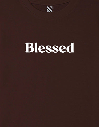 Nusyl Girls Brown Blessed Text Printed  Short sleeve Cotton Blend Oversized T-shirts