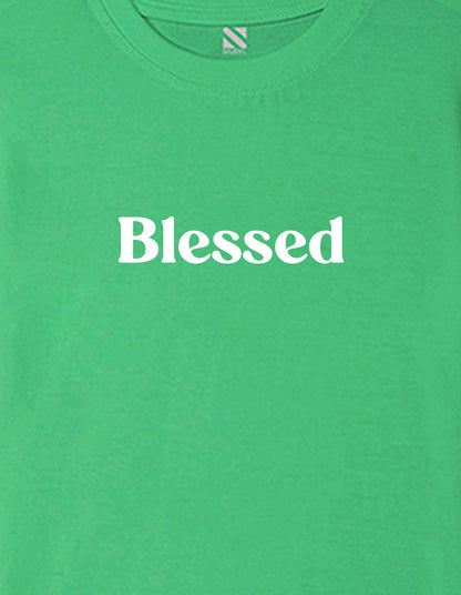 Nusyl Girls Green Blessed Text Printed  Short sleeve Cotton Blend Oversized T-shirts