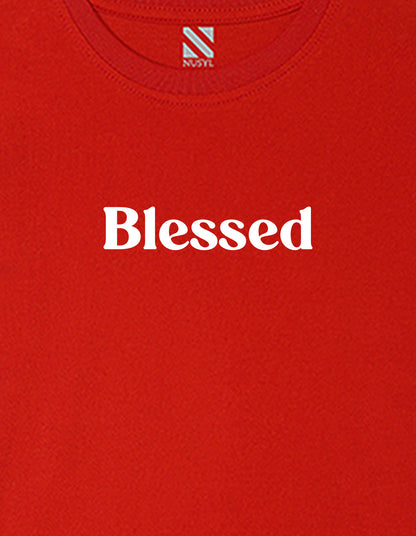 Nusyl Girls Red Blessed Text Printed  Short sleeve Cotton Blend Oversized T-shirts