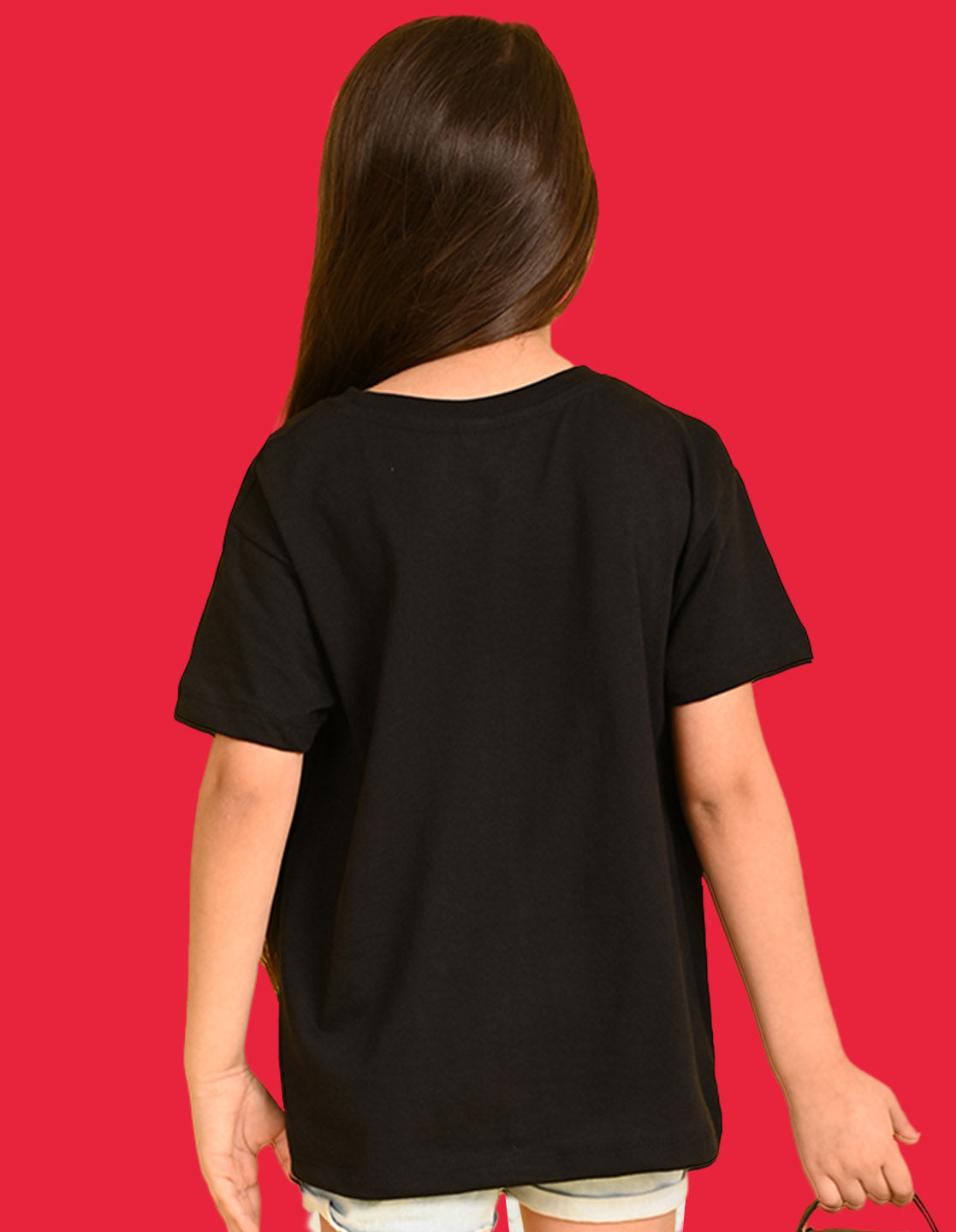 Nusyl Girls Black cat & so sweet text Printed  Short sleeve Cotton Blend Oversized T-shirts