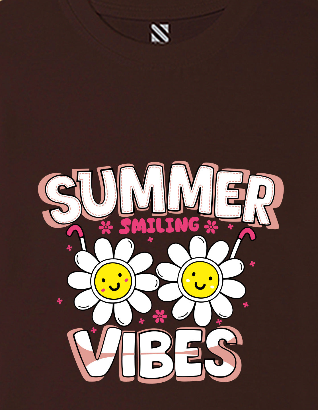 Nusyl Girls Brown Summer Vibes text Printed  Short sleeve Cotton Blend Oversized T-shirts