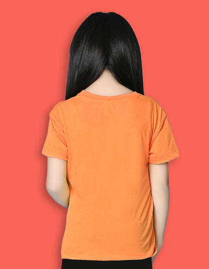 Nusyl Girls Orange Summer Vibes text Printed  Short sleeve Cotton Blend Oversized T-shirts
