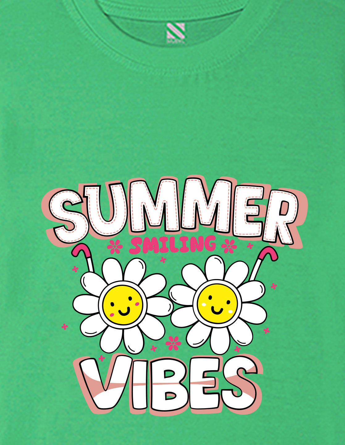 Nusyl Girls Green Summer Vibes text Printed  Short sleeve Cotton Blend Oversized T-shirts