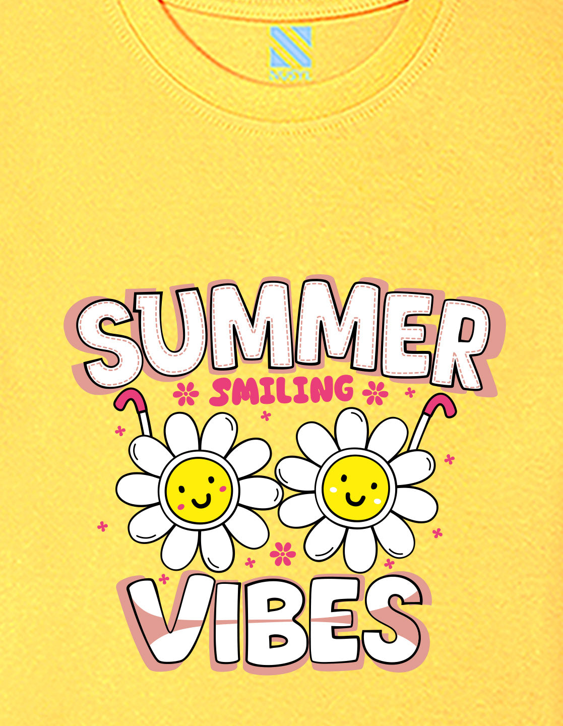 Nusyl Girls Yellow Summer Vibes text Printed  Short sleeve Cotton Blend Oversized T-shirts