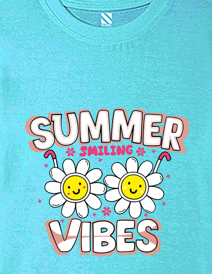 Nusyl Girls Sky Blue Summer Vibes text Printed  Short sleeve Cotton Blend Oversized T-shirts
