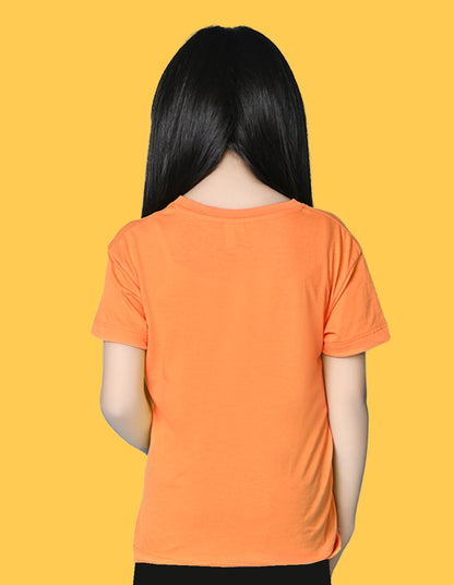 Nusyl Girls Orange Rabbit & Text  Printed  Short sleeve Cotton Blend Oversized T-shirts