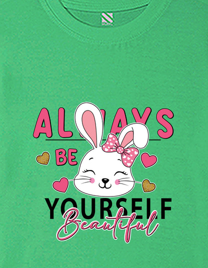 Nusyl Girls Green Rabbit & Text  Printed  Short sleeve Cotton Blend Oversized T-shirts
