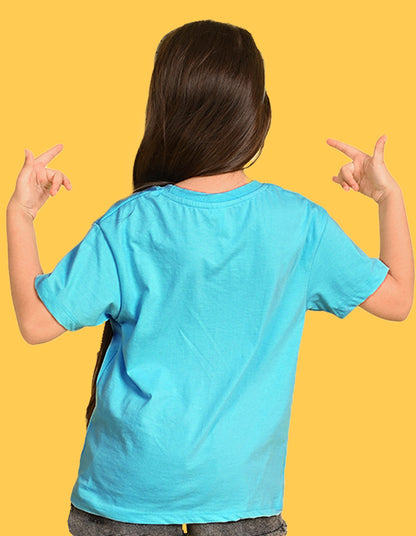 Nusyl Girls Sky Blue Rabbit & Text  Printed  Short sleeve Cotton Blend Oversized T-shirts