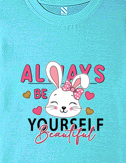 Nusyl Girls Sky Blue Rabbit & Text  Printed  Short sleeve Cotton Blend Oversized T-shirts