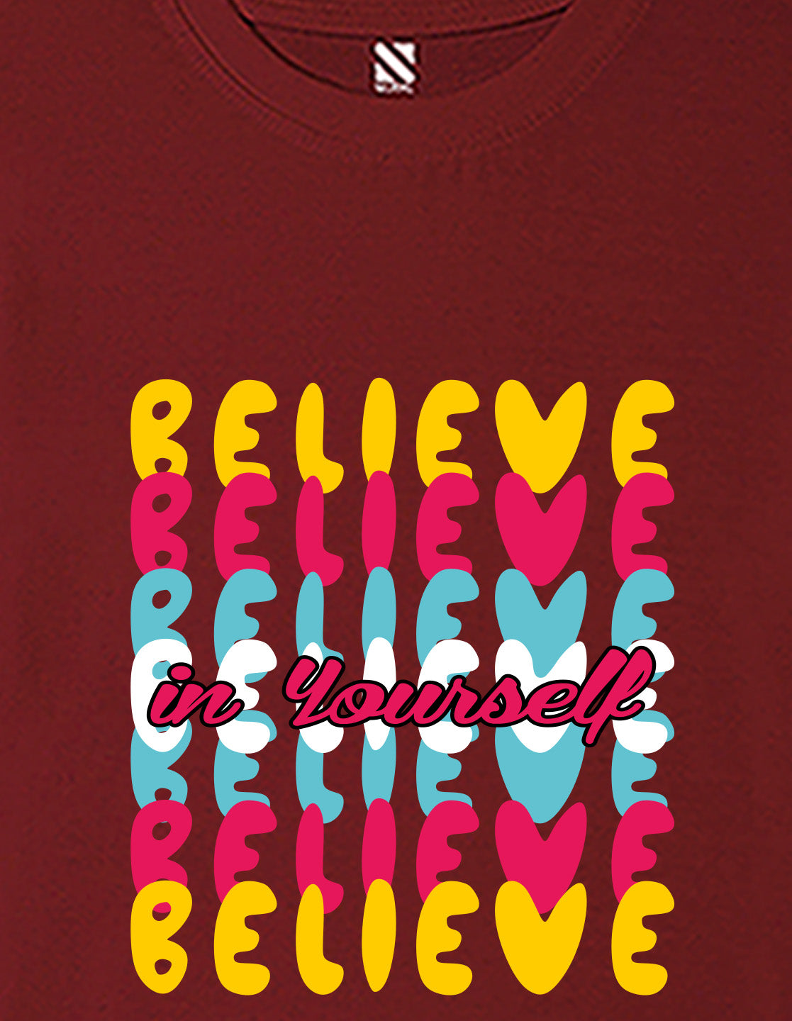 Nusyl Girls Wine Believe Text Printed  Short sleeve Cotton Blend Oversized T-shirts