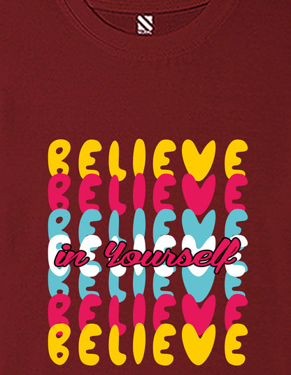 Nusyl Girls Wine Believe Text Printed  Short sleeve Cotton Blend Oversized T-shirts