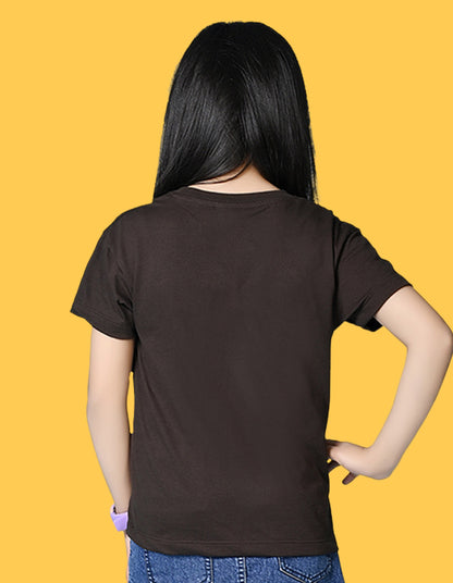 Nusyl Girls Brown Believe Text Printed  Short sleeve Cotton Blend Oversized T-shirts