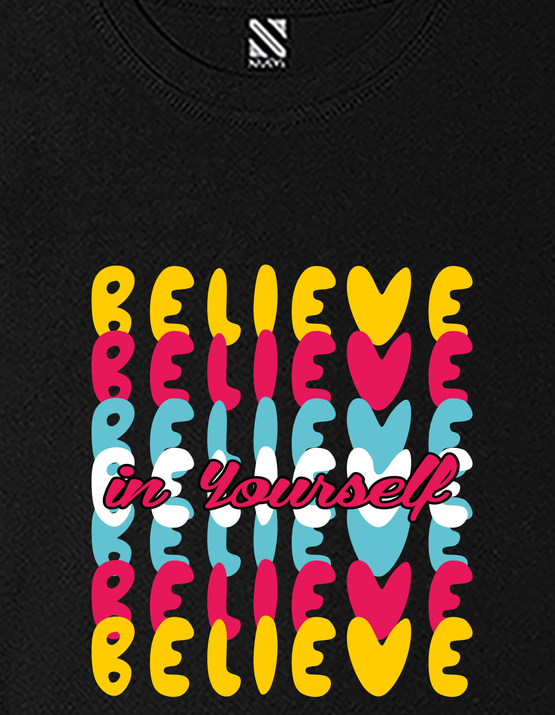Nusyl Girls Black Believe Text Printed  Short sleeve Cotton Blend Oversized T-shirts