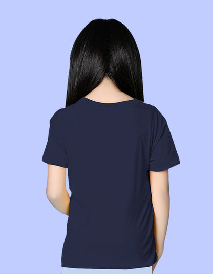 Nusyl Girls Navy Blue Believe Text Printed  Short sleeve Cotton Blend Oversized T-shirts