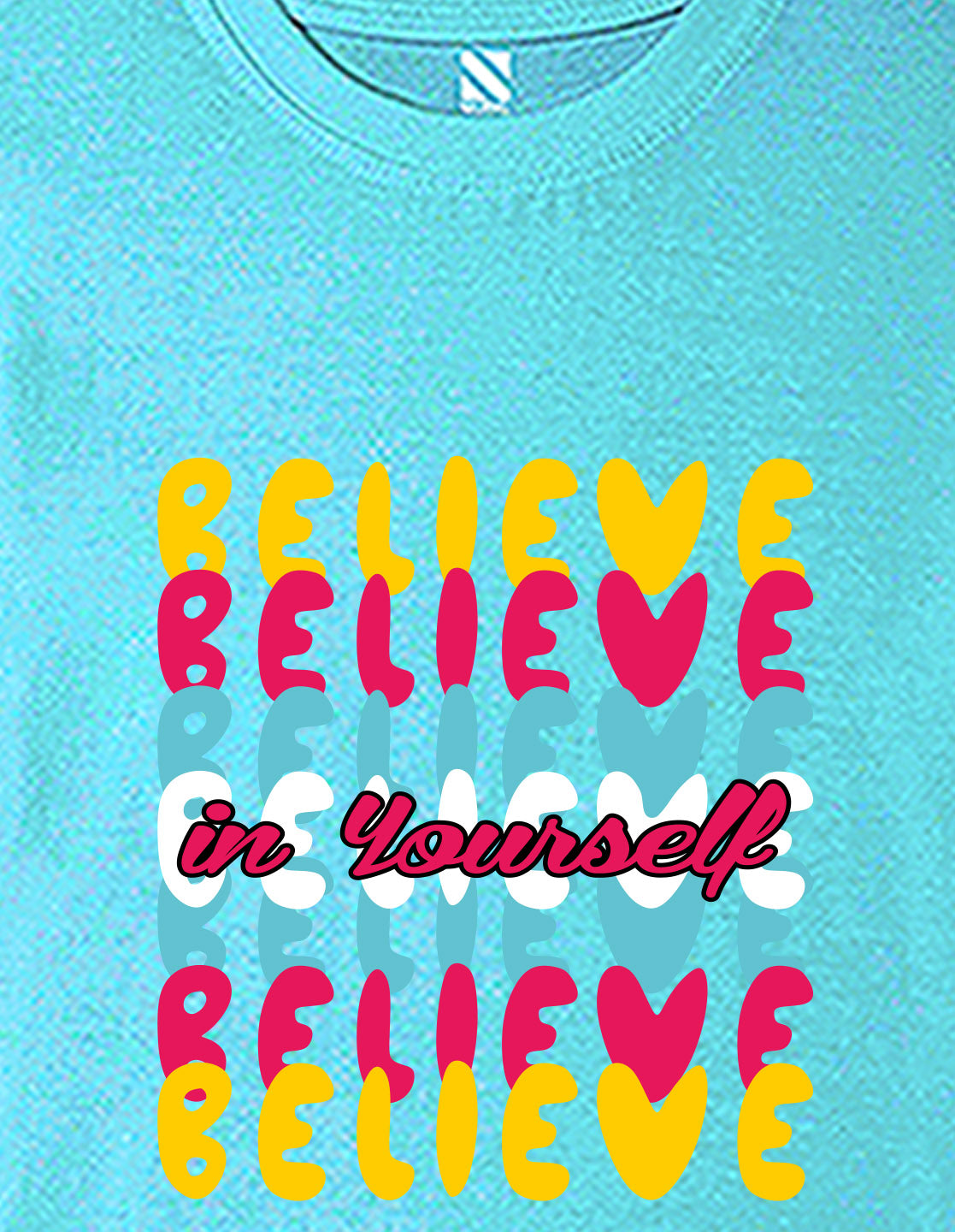 Nusyl Girls Sky Blue Believe Text Printed  Short sleeve Cotton Blend Oversized T-shirts