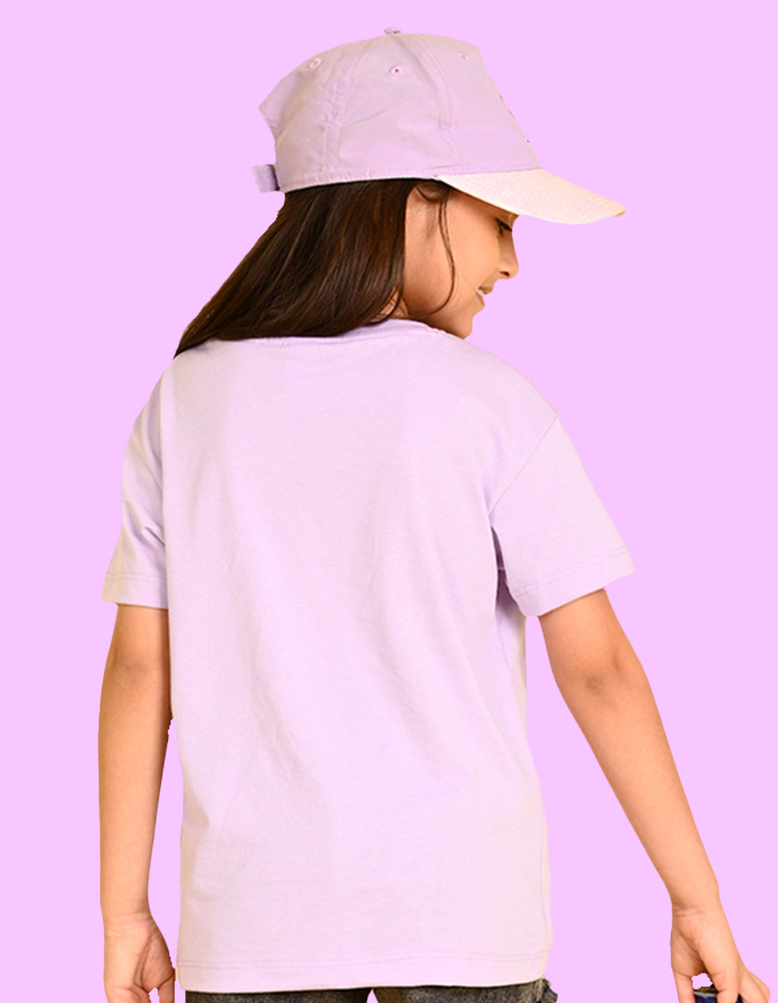 Nusyl Girls Lilac Girl Awesome Text Printed  Short sleeve Cotton Blend Oversized T-shirts