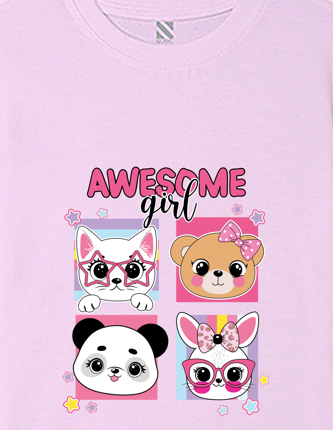 Nusyl Girls Lilac Girl Awesome Text Printed  Short sleeve Cotton Blend Oversized T-shirts