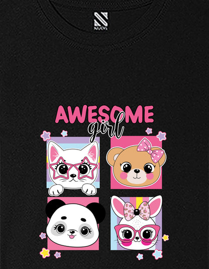 Nusyl Girls Black Girl Awesome Text Printed  Short sleeve Cotton Blend Oversized T-shirts