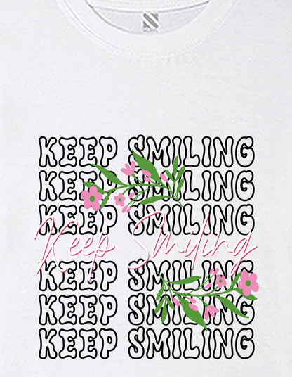 Nusyl Girls White keep smiling text Printed  Short sleeve Cotton Blend Oversized T-shirts